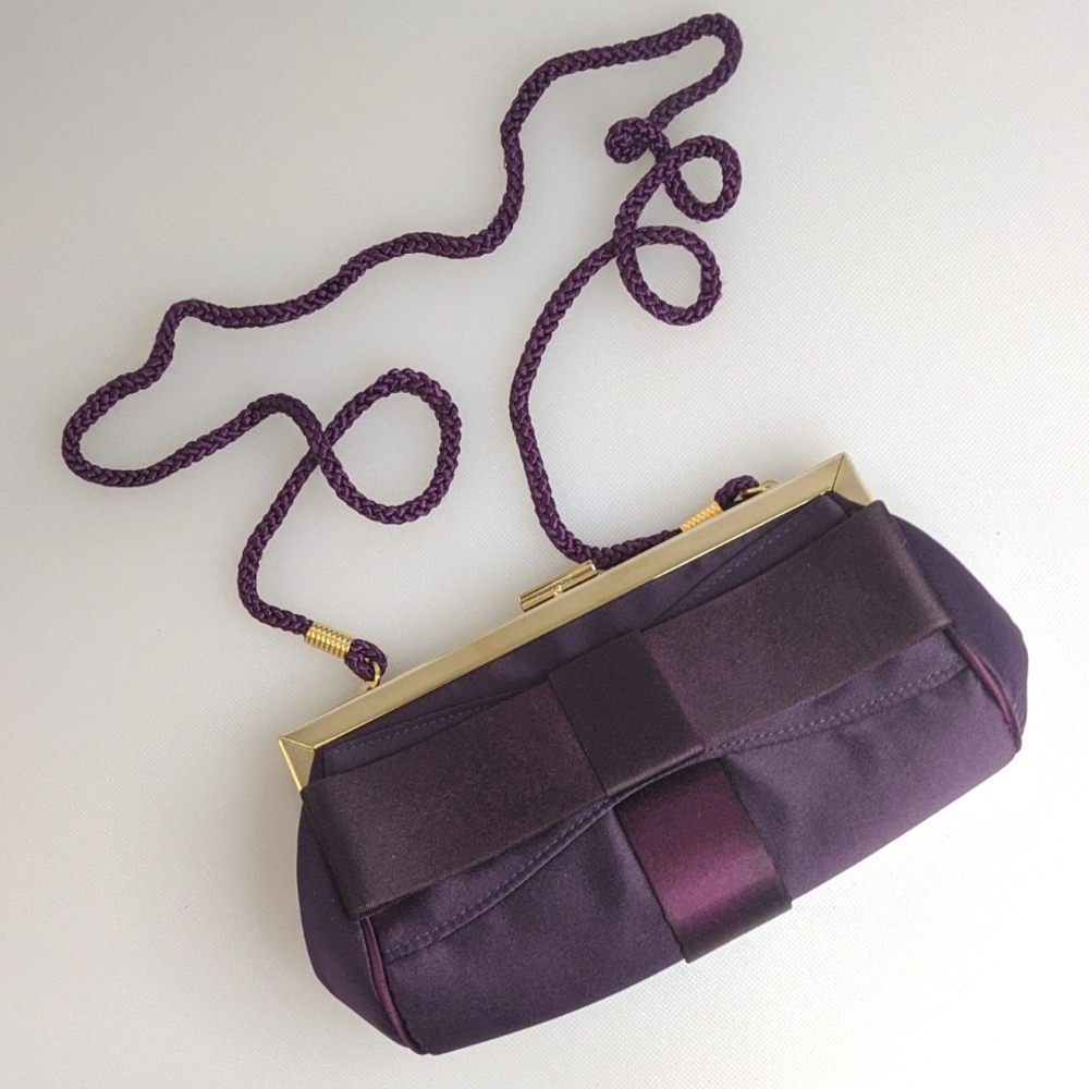 Kate Landry Satin Evening Bag Two-Tone Purple with Bow 💜